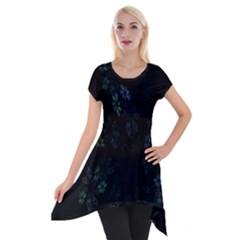 Fractal Pattern Black Background Short Sleeve Side Drop Tunic