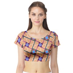 Overlaid Patterns Short Sleeve Crop Top (tight Fit)