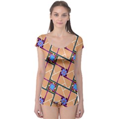 Overlaid Patterns Boyleg Leotard 