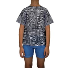 Recursive Subdivision Between 5 Source Lines Screen Black Kids  Short Sleeve Swimwear