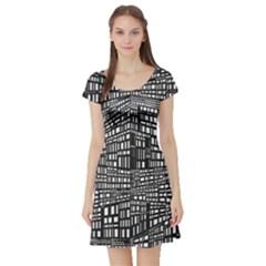 Recursive Subdivision Between 5 Source Lines Screen Black Short Sleeve Skater Dress by Simbadda