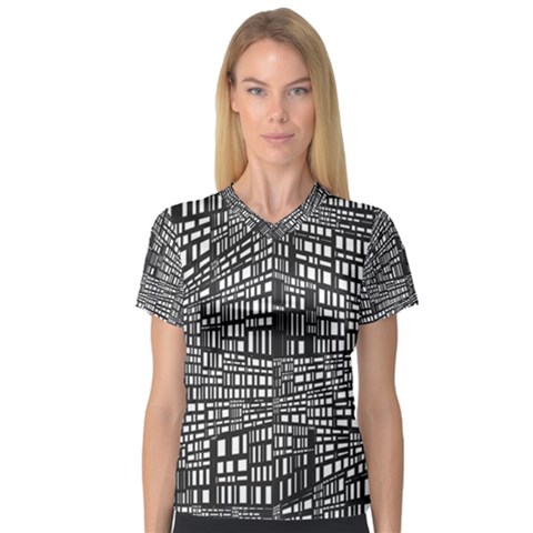 Recursive Subdivision Between 5 Source Lines Screen Black Women s V-neck Sport Mesh Tee by Simbadda