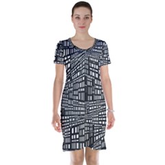 Recursive Subdivision Between 5 Source Lines Screen Black Short Sleeve Nightdress by Simbadda