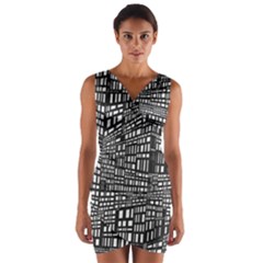 Recursive Subdivision Between 5 Source Lines Screen Black Wrap Front Bodycon Dress by Simbadda