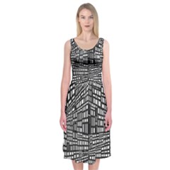 Recursive Subdivision Between 5 Source Lines Screen Black Midi Sleeveless Dress by Simbadda