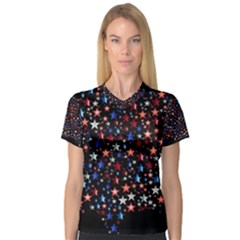 America Usa Map Stars Vector  Women s V-neck Sport Mesh Tee