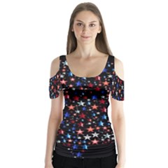 America Usa Map Stars Vector  Butterfly Sleeve Cutout Tee 