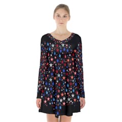 America Usa Map Stars Vector  Long Sleeve Velvet V-neck Dress by Simbadda