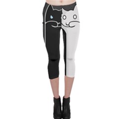 Texture Cats Black White Capri Leggings 