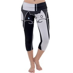 Texture Cats Black White Capri Yoga Leggings