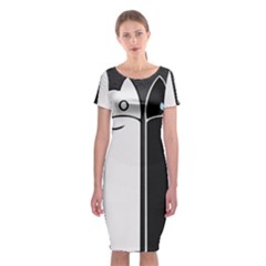 Texture Cats Black White Classic Short Sleeve Midi Dress