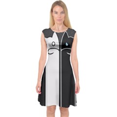 Texture Cats Black White Capsleeve Midi Dress