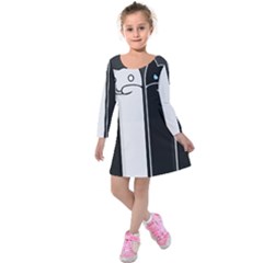 Texture Cats Black White Kids  Long Sleeve Velvet Dress