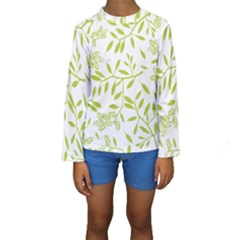 Leaves Pattern Seamless Kids  Long Sleeve Swimwear