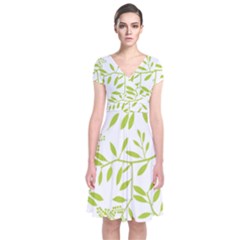 Leaves Pattern Seamless Short Sleeve Front Wrap Dress