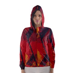 Surface Line Pattern Red Hooded Wind Breaker (women)