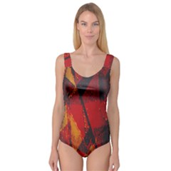 Surface Line Pattern Red Princess Tank Leotard  by Simbadda