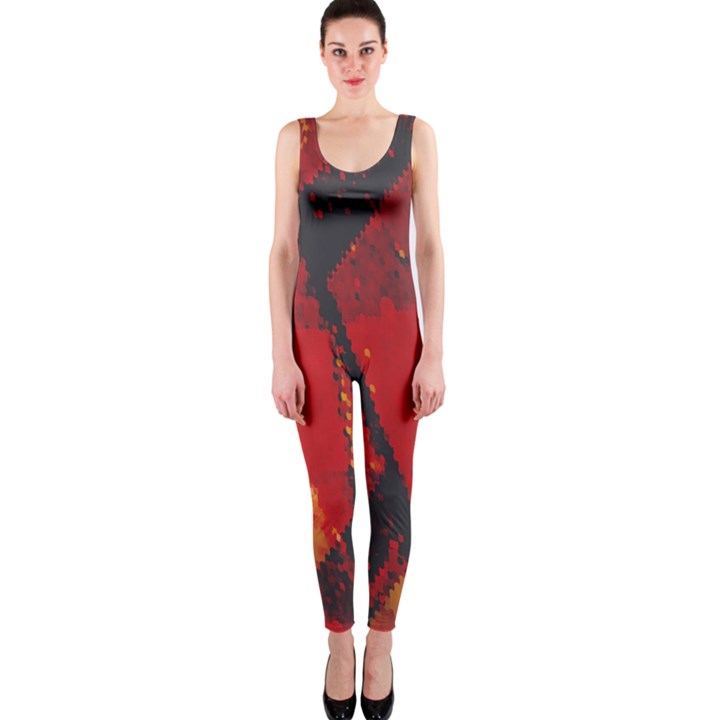 Surface Line Pattern Red OnePiece Catsuit