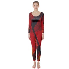 Surface Line Pattern Red Long Sleeve Catsuit by Simbadda