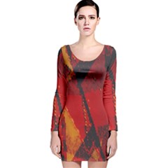 Surface Line Pattern Red Long Sleeve Velvet Bodycon Dress