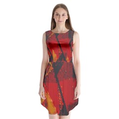 Surface Line Pattern Red Sleeveless Chiffon Dress  