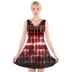 Electric Lines Pattern V-neck Sleeveless Skater Dress