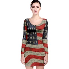 Vintage American Flag Long Sleeve Velvet Bodycon Dress by Valentinaart