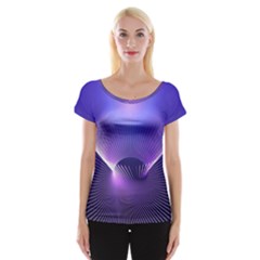 Abstract Fractal 3d Purple Artistic Pattern Line Women s Cap Sleeve Top