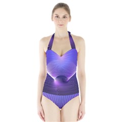 Abstract Fractal 3d Purple Artistic Pattern Line Halter Swimsuit