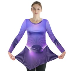 Abstract Fractal 3d Purple Artistic Pattern Line Long Sleeve Tunic 