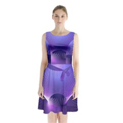 Abstract Fractal 3d Purple Artistic Pattern Line Sleeveless Chiffon Waist Tie Dress