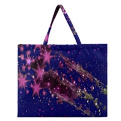 Stars Abstract Shine Spots Lines Zipper Large Tote Bag