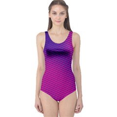 Retro Halftone Pink On Blue One Piece Swimsuit by Simbadda