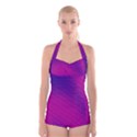 Retro Halftone Pink On Blue Boyleg Halter Swimsuit  View1