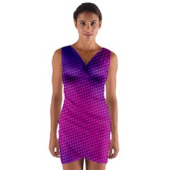 Retro Halftone Pink On Blue Wrap Front Bodycon Dress by Simbadda