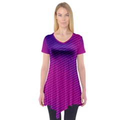 Retro Halftone Pink On Blue Short Sleeve Tunic 