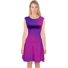 Retro Halftone Pink On Blue Capsleeve Midi Dress