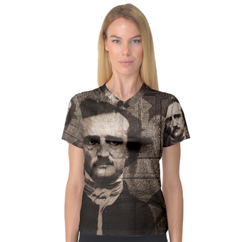 Edgar Allan Poe  Women s V-neck Sport Mesh Tee by Valentinaart