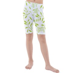 Leaves Pattern Seamless Kids  Mid Length Swim Shorts