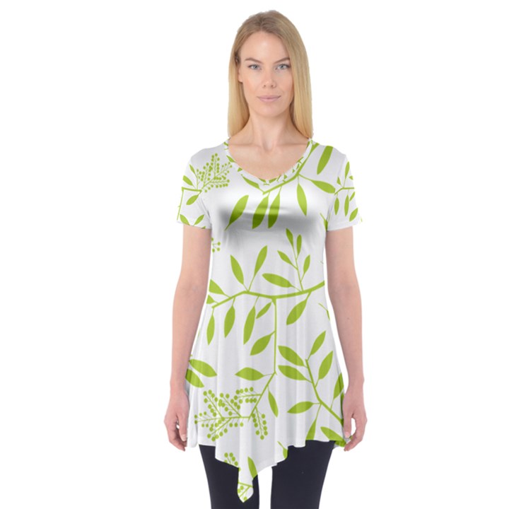 Leaves Pattern Seamless Short Sleeve Tunic 