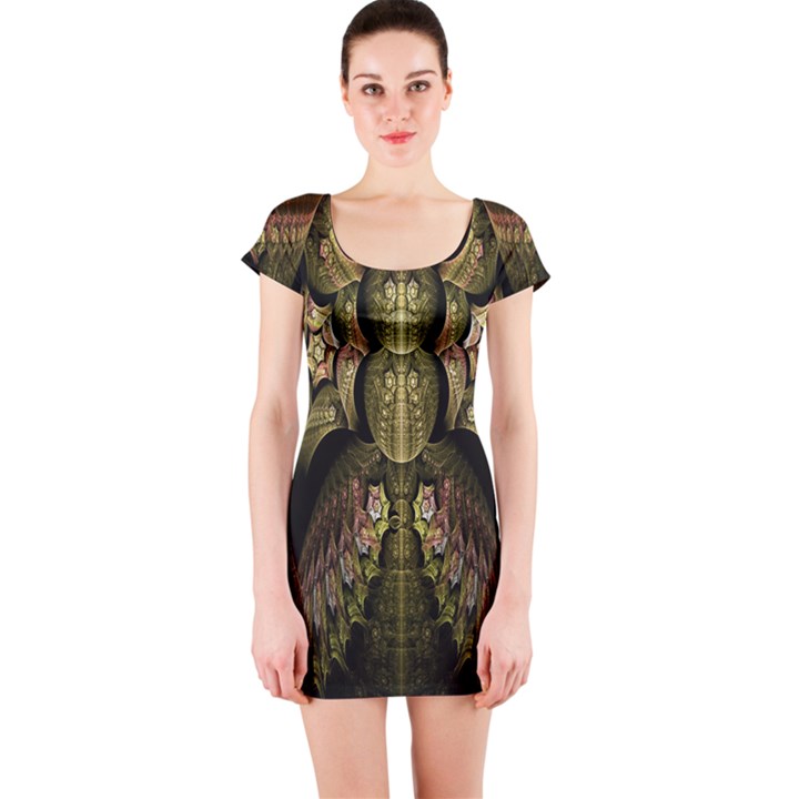 Fractal Abstract Patterns Gold Short Sleeve Bodycon Dress