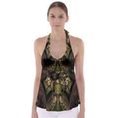 Fractal Abstract Patterns Gold Babydoll Tankini Top