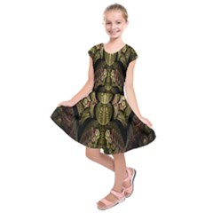 Fractal Abstract Patterns Gold Kids  Short Sleeve Dress