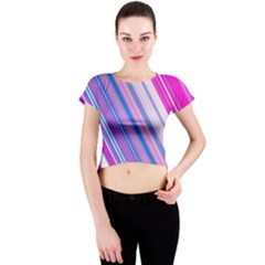 Line Obliquely Pink Crew Neck Crop Top