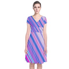 Line Obliquely Pink Short Sleeve Front Wrap Dress by Simbadda