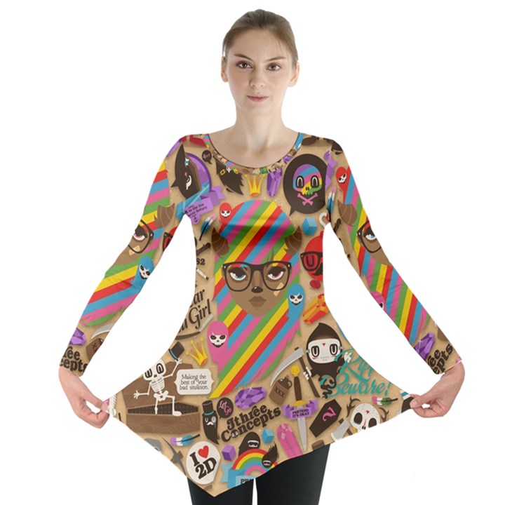 Background Images Colorful Bright Long Sleeve Tunic 