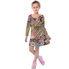 Background Images Colorful Bright Kids  Long Sleeve Velvet Dress