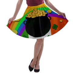 Pot Of Gold A-line Skater Skirt by Valentinaart