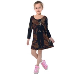 Charlie Chaplin  Kids  Long Sleeve Velvet Dress by Valentinaart