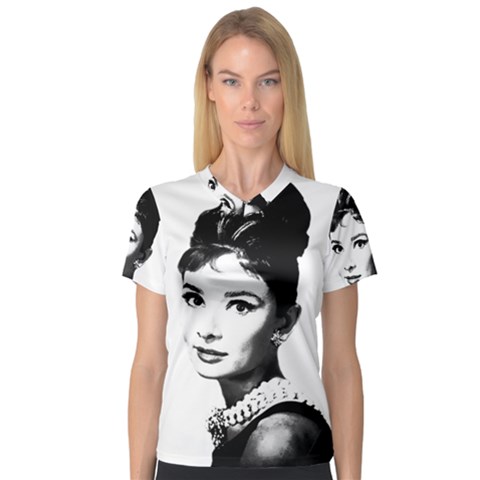 Audrey Hepburn Women s V-neck Sport Mesh Tee by Valentinaart